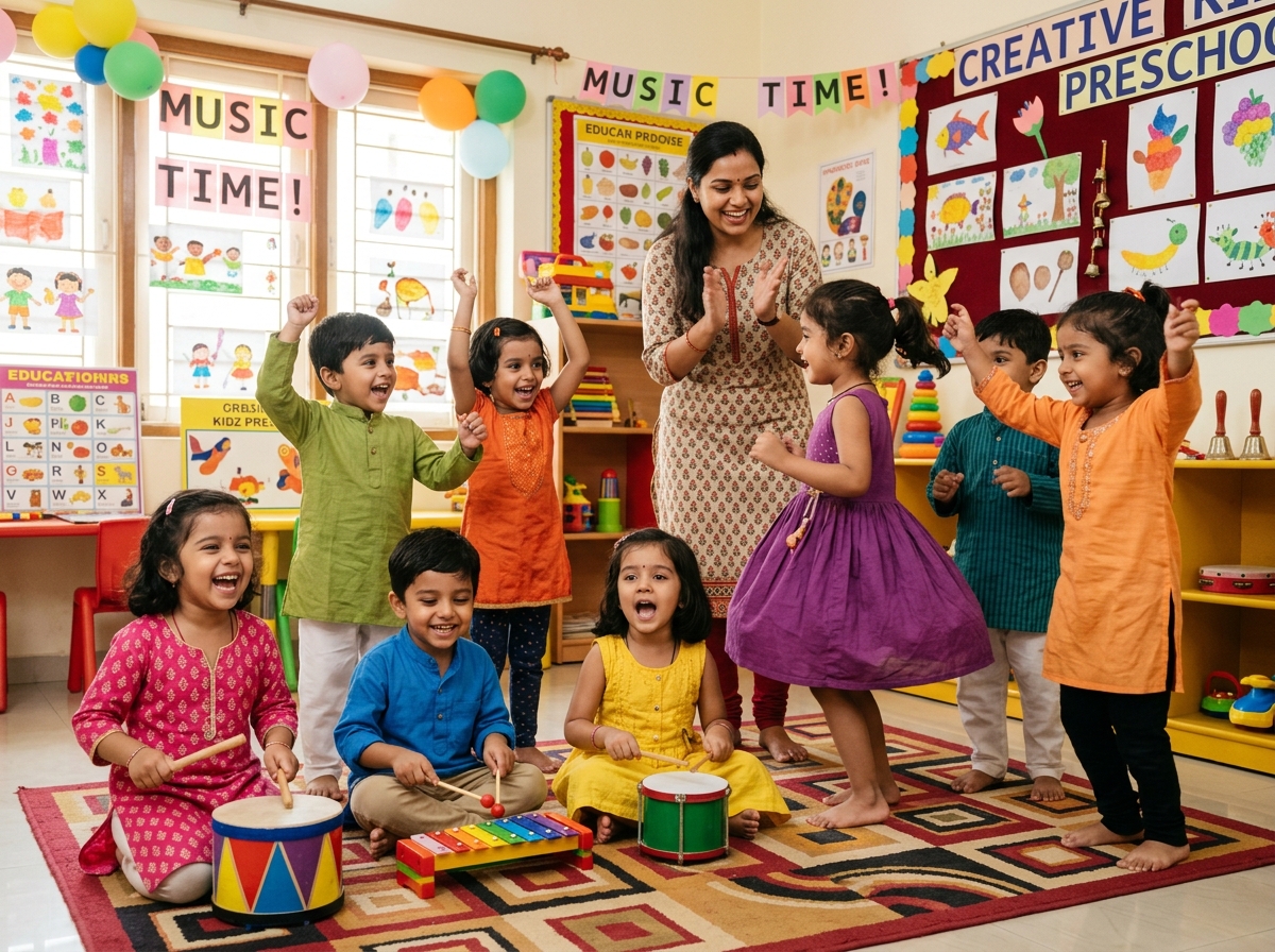 Indian children enjoying music and dance
